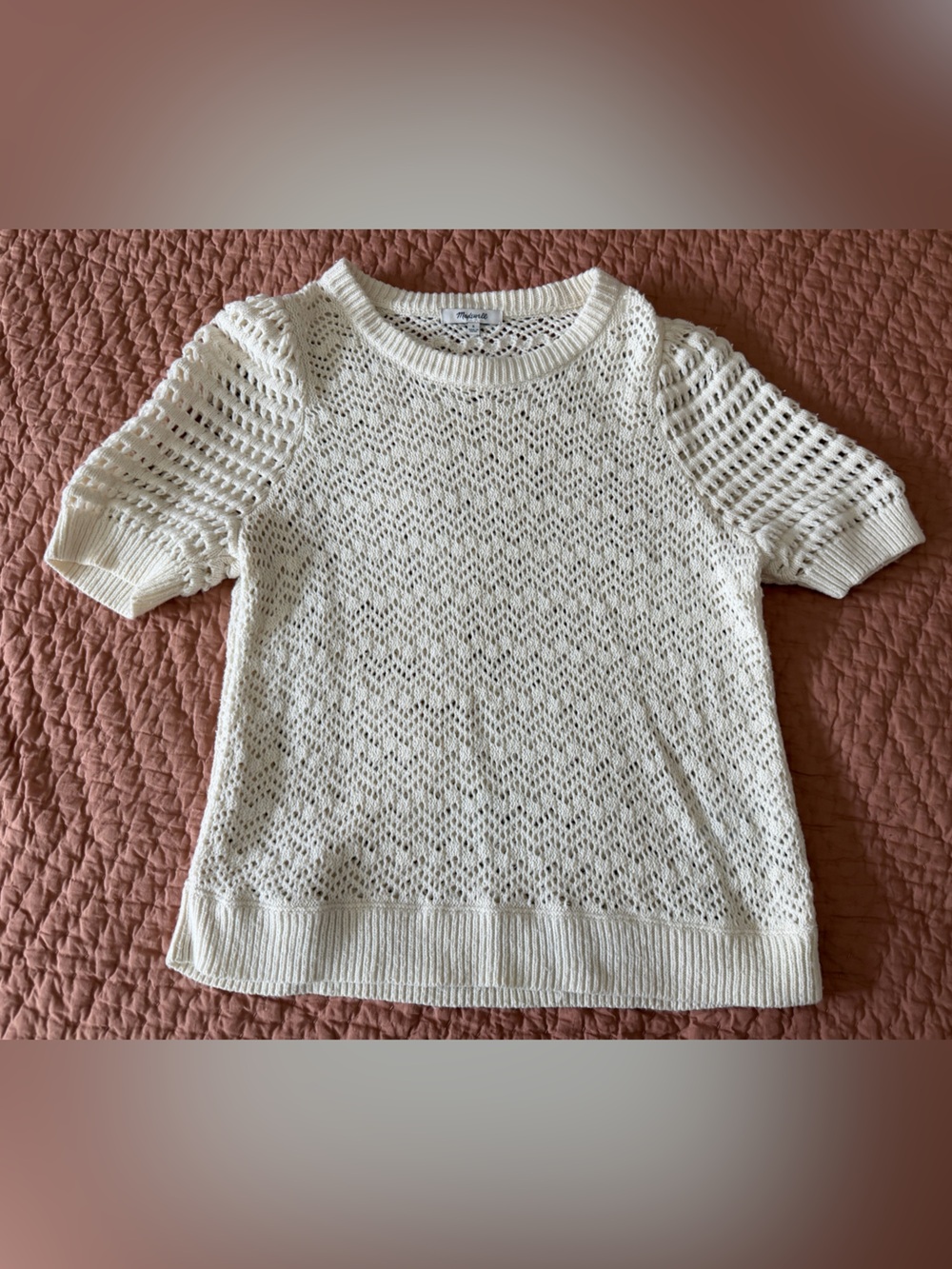 Madewell Cream Open-Knit Short Sleeve Sweater